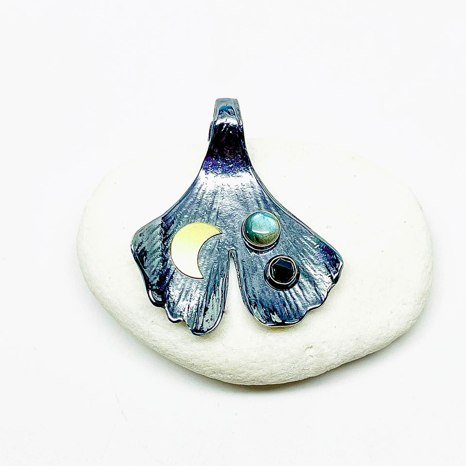 Gunmetal Ginkgo Pendant Necklace - Inner Power Talisman