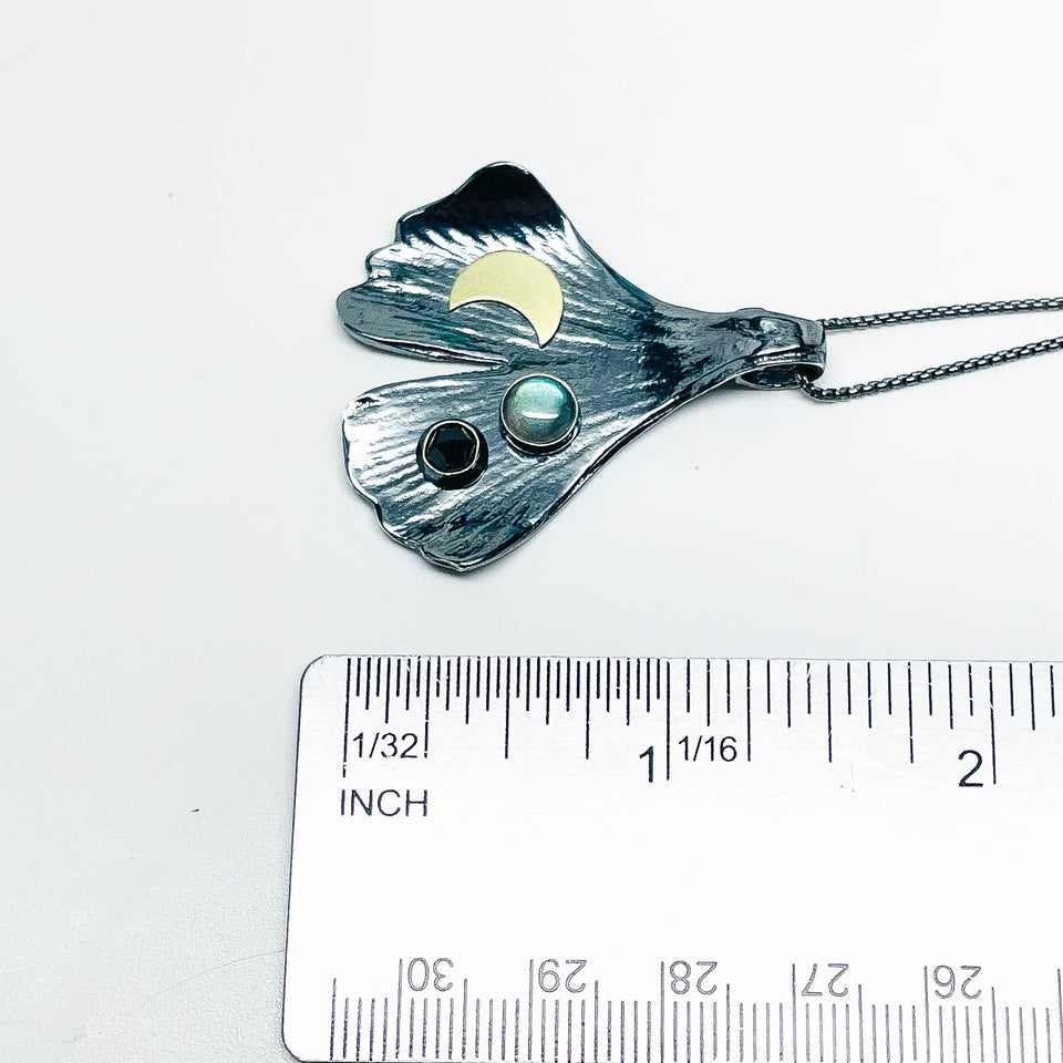 Gunmetal Ginkgo Pendant Necklace - Inner Power Talisman