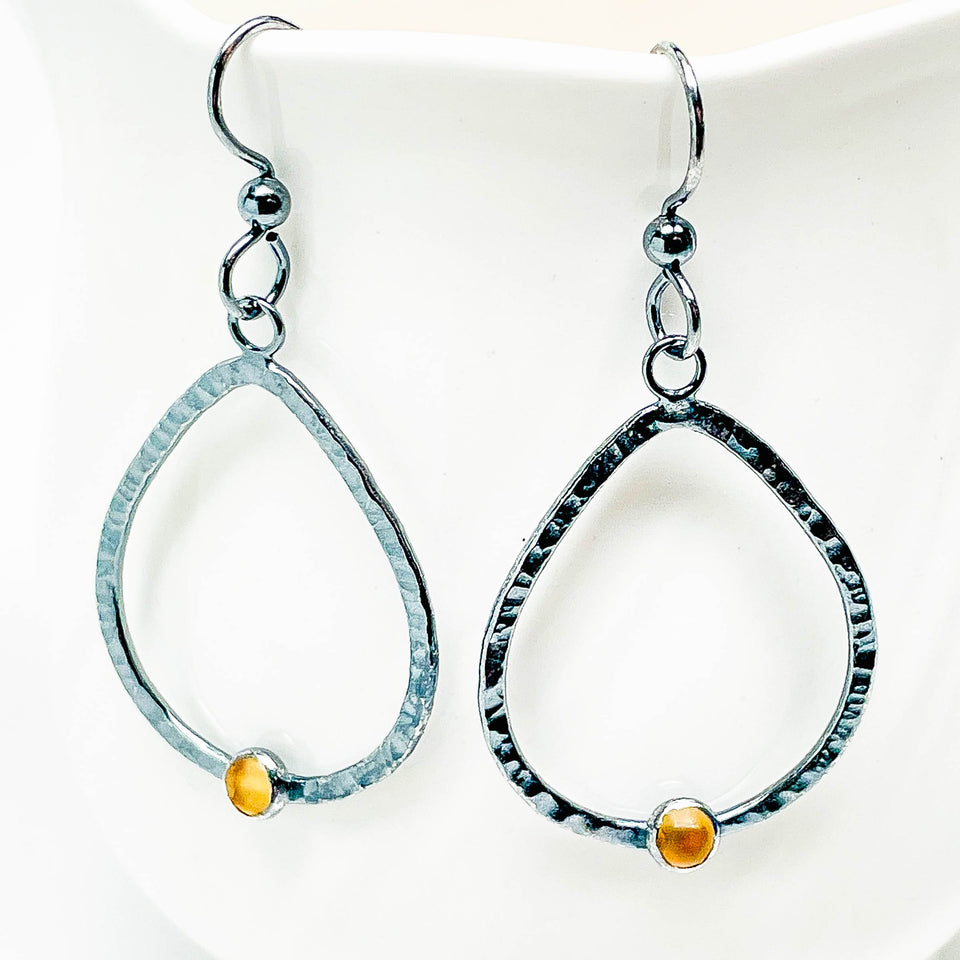 Gunmetal Ginkgo Petal Earrings with Citrine