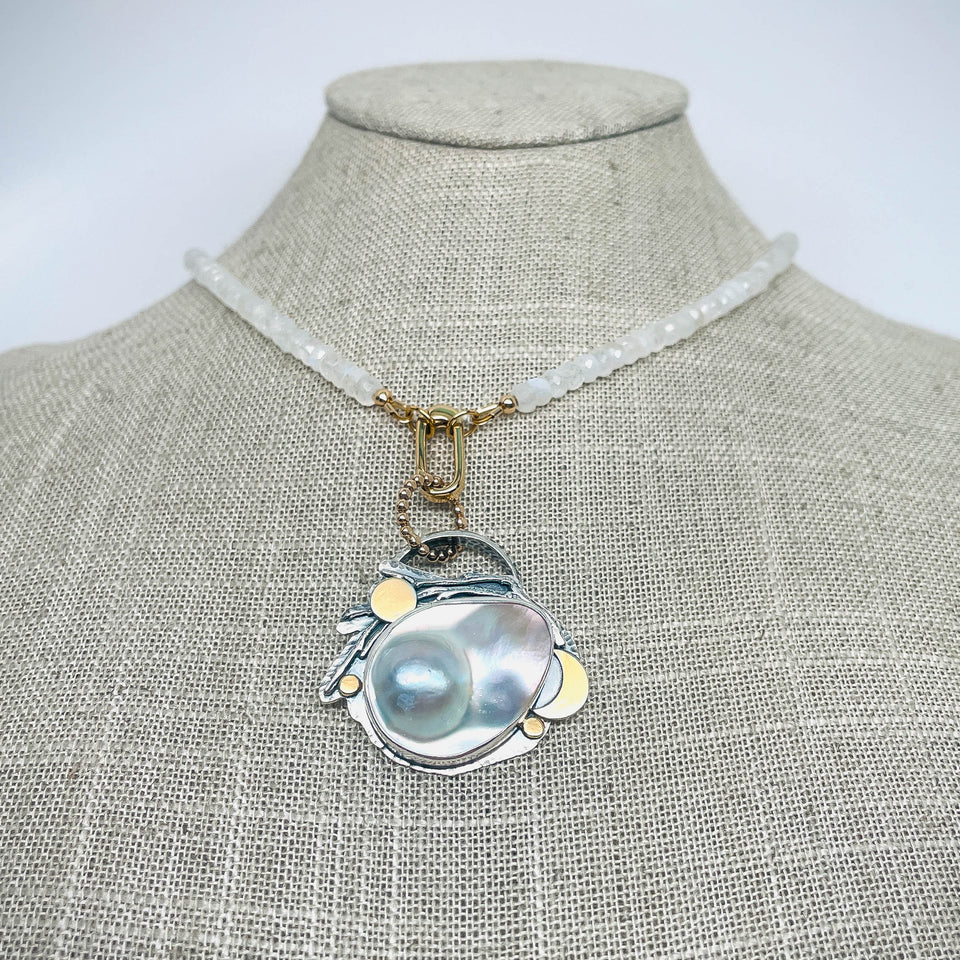 Sterling Silver Blister Pearl Jewelry Necklace