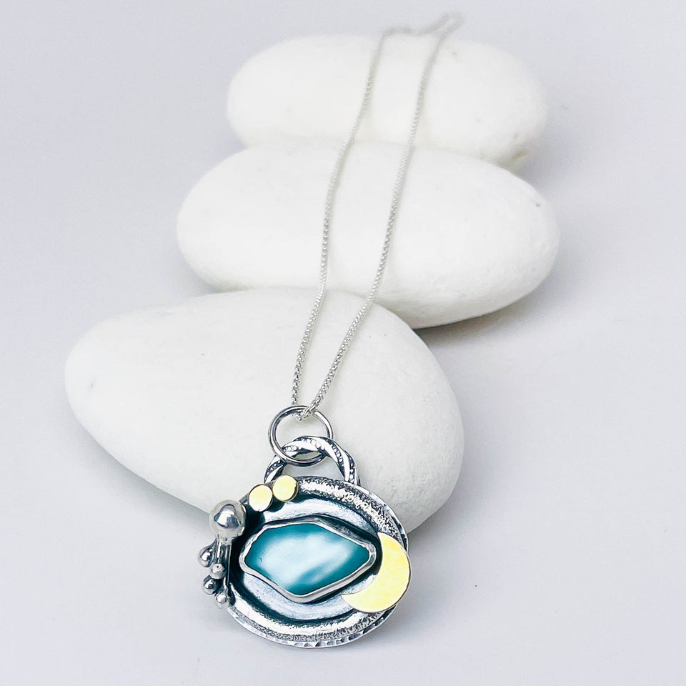 Sterling Silver Sea Glass Pendant Necklace - Ocean's Grace Talisman