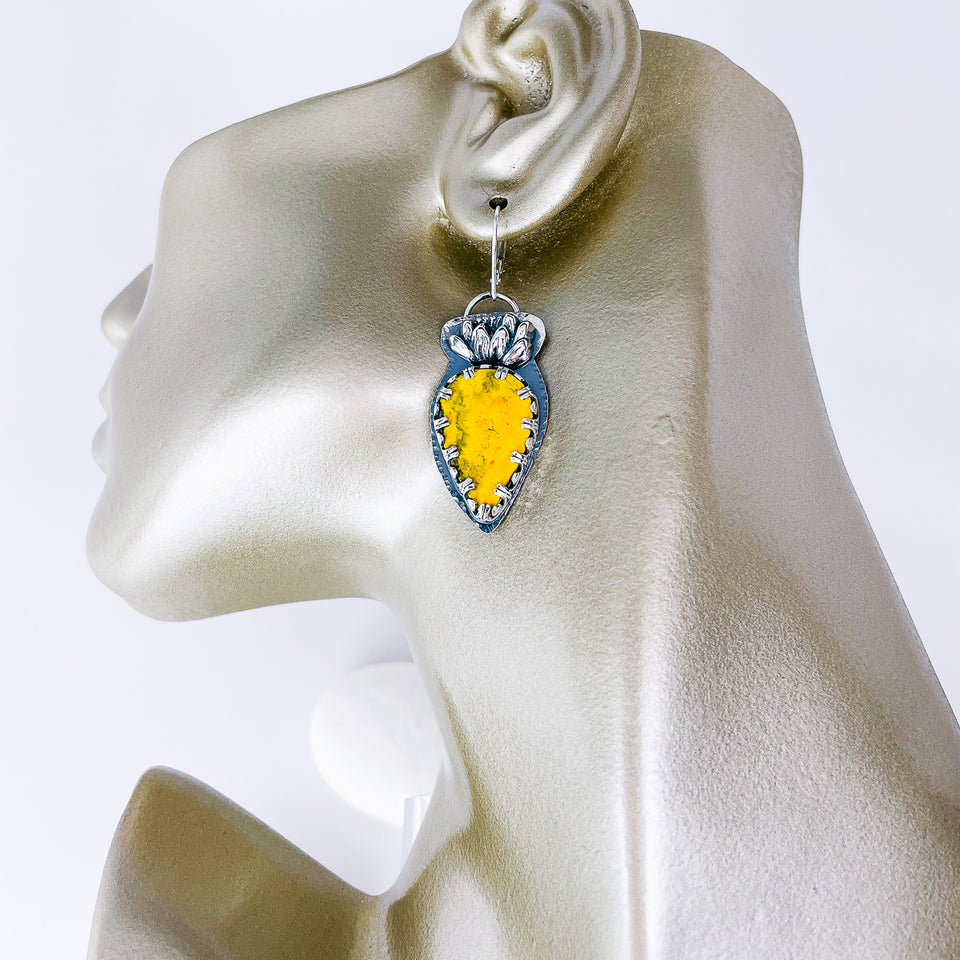 Sterling Silver Bumble Bee Jasper Lotus Earrings