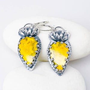 Sterling Silver Bumble Bee Jasper Lotus Earrings