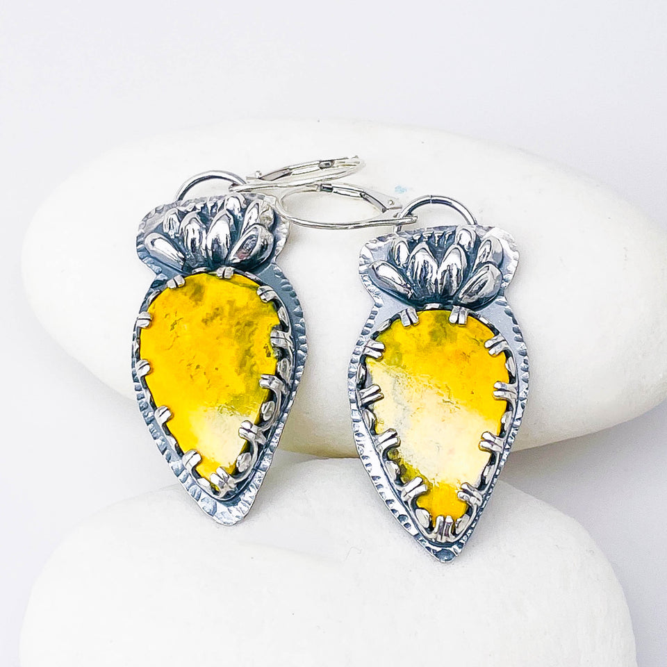 Sterling Silver Bumble Bee Jasper Lotus Earrings