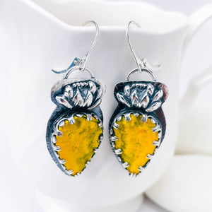 Sterling Silver Bumble Bee Jasper Lotus Earrings