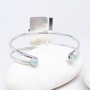 Sterling Silver Chalcedony Cuff Bracelet - Tourquoise, Gold, Twigs