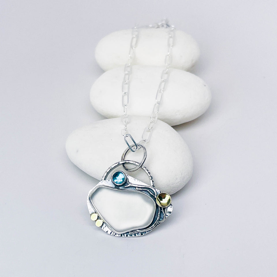 Sterling Silver Sea Glass Pendant Necklace - Communion Talisman