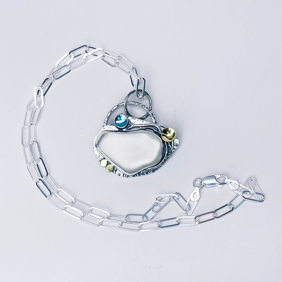 Sterling Silver Sea Glass Pendant Necklace - Communion Talisman