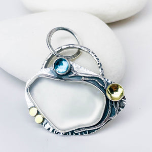 Sterling Silver Sea Glass Pendant Necklace - Communion Talisman