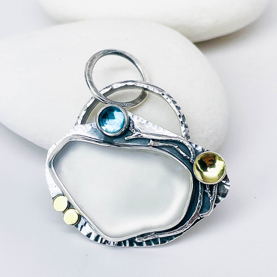 Sterling Silver Sea Glass Pendant Necklace - Communion Talisman