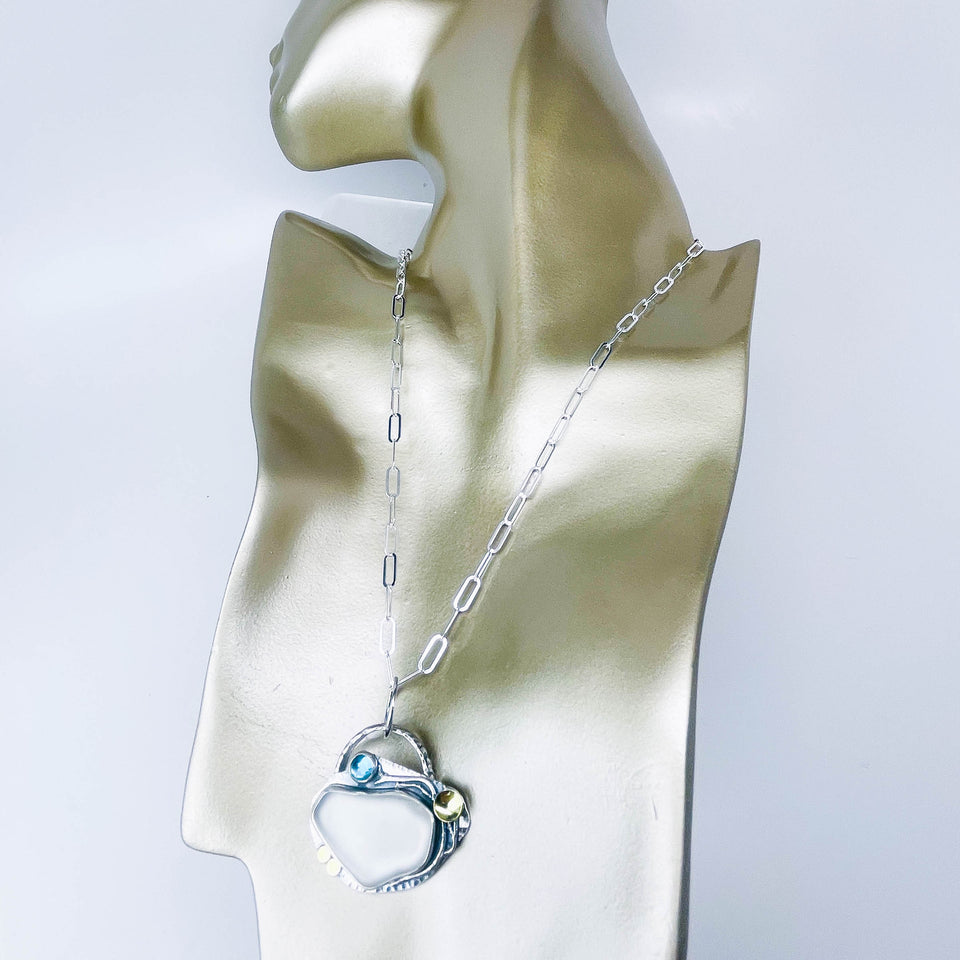 Sterling Silver Sea Glass Pendant Necklace - Communion Talisman