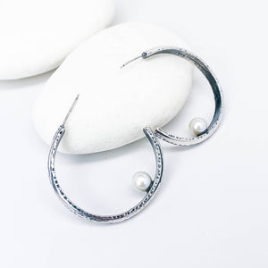 Sterling Silver Earrings Hoops with Freshwater Pearls - Floating Pearls - DawnsArtisanJewelry.com