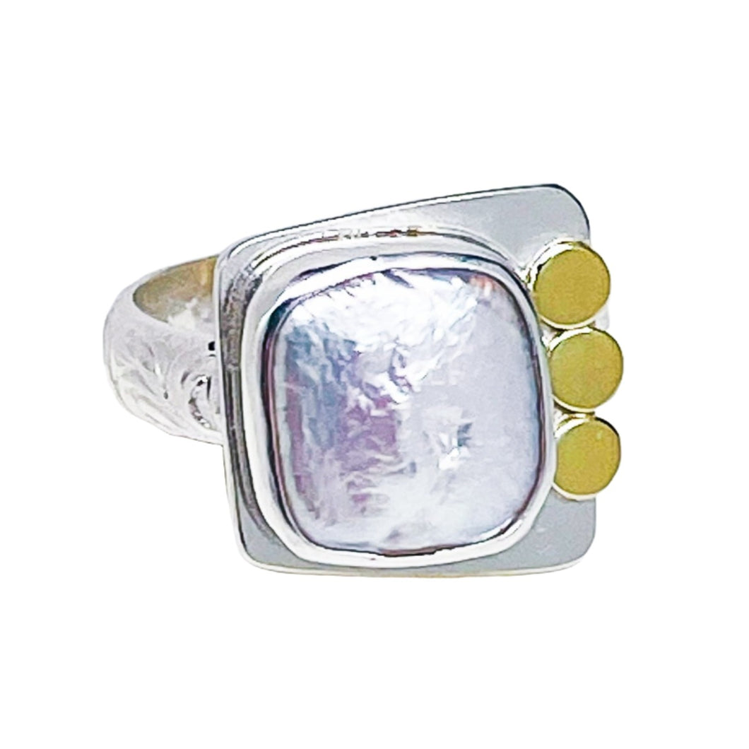 Square Pearl Ring - Freshwater Pearl Ring In Sterling Silver