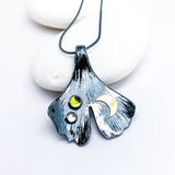Gunmetal Silver Ginkgo Necklace - Shadow Leaf Renewal Talisman - DawnsArtisanJewelry.com
