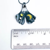 Gunmetal Silver Ginkgo Necklace - Shadow Leaf Renewal Talisman - DawnsArtisanJewelry.com