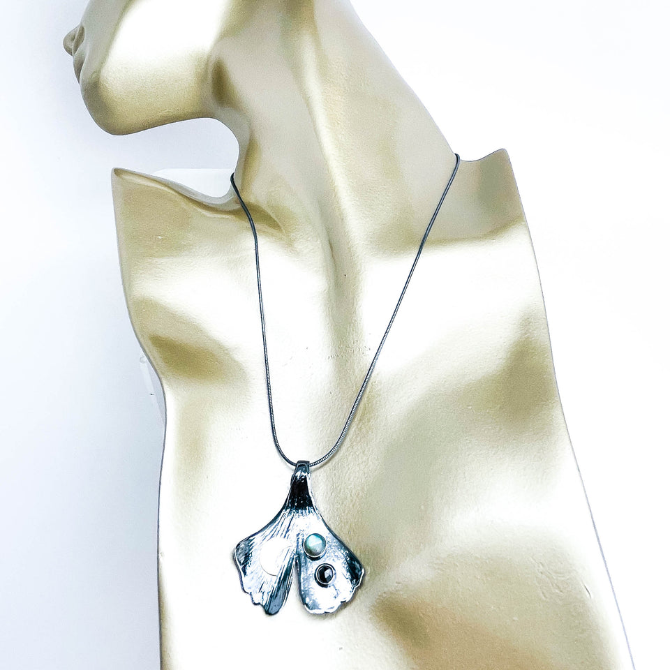 Gunmetal Silver Ginkgo Necklace - New Beginnings Talisman