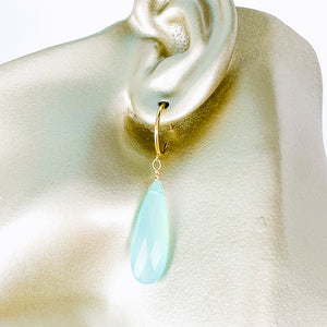Gold Dangle Earrings Chalcedony Stone Studs