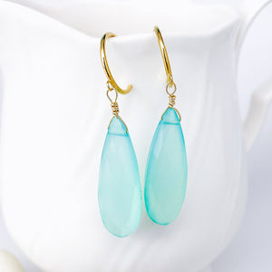 Gold Dangle Earrings Chalcedony Stone Studs