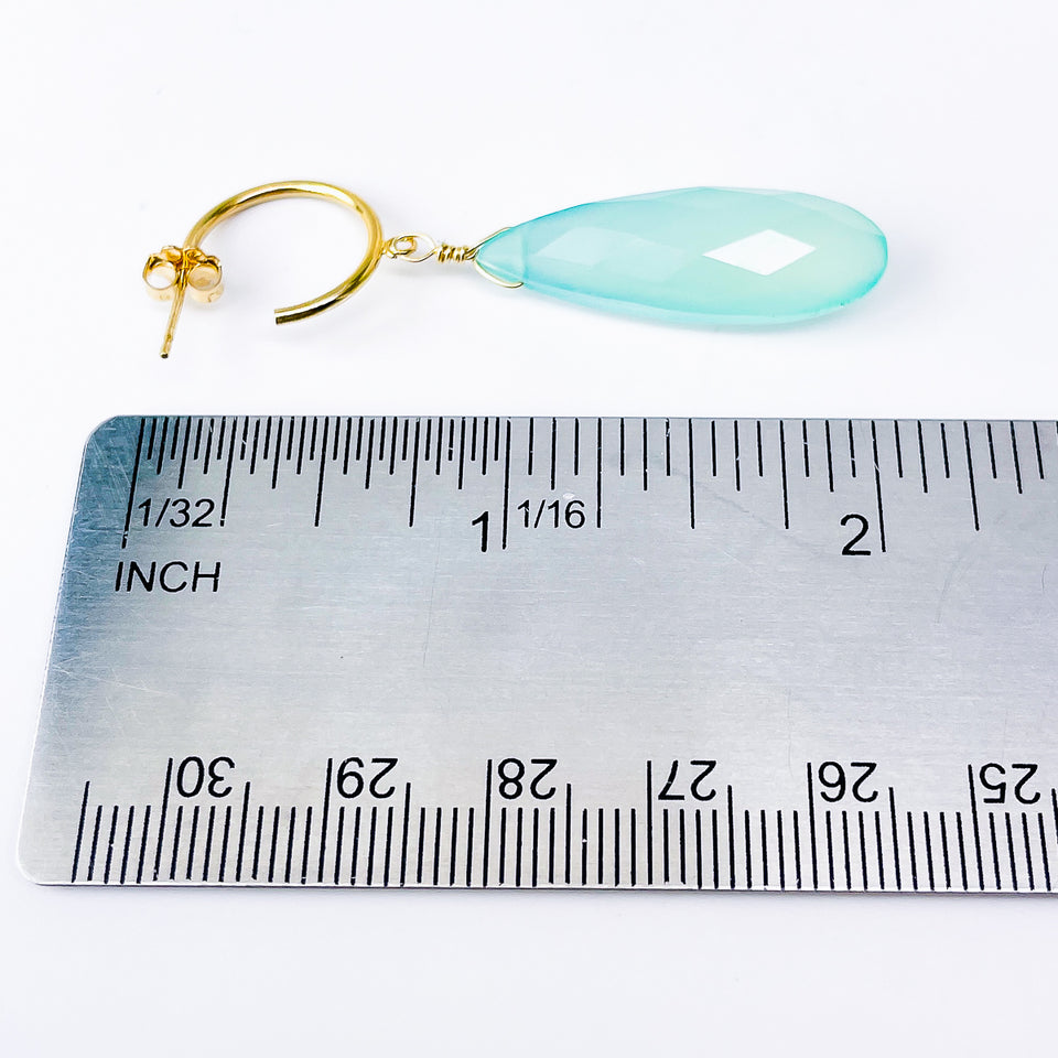 Gold Dangle Earrings Chalcedony Stone Studs