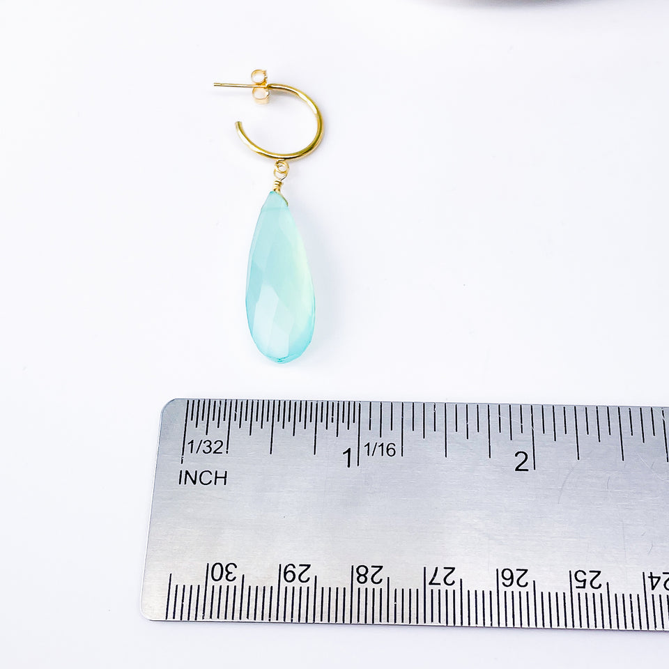 Gold Dangle Earrings Chalcedony Stone Studs