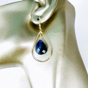 Gold Dangle Earrings Labradorite Stone