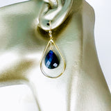 Gold Dangle Earrings Labradorite Stone