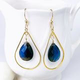 Gold Dangle Earrings Labradorite Stone