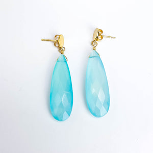 Gold Dangle Post Earrings Chalcedony Stone