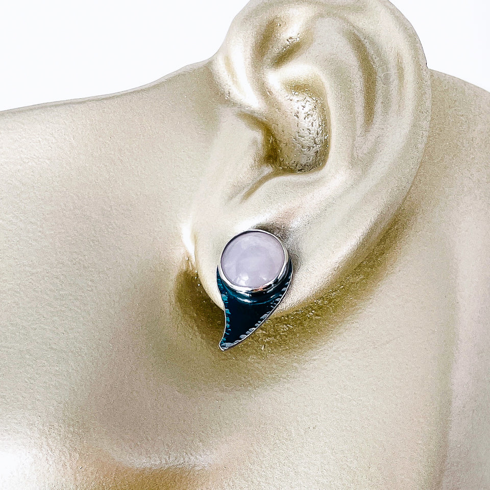 Sterling Silver Rain Drop Post Earrings - Rose Quartz Earrings - DawnsArtisanJewelry.com