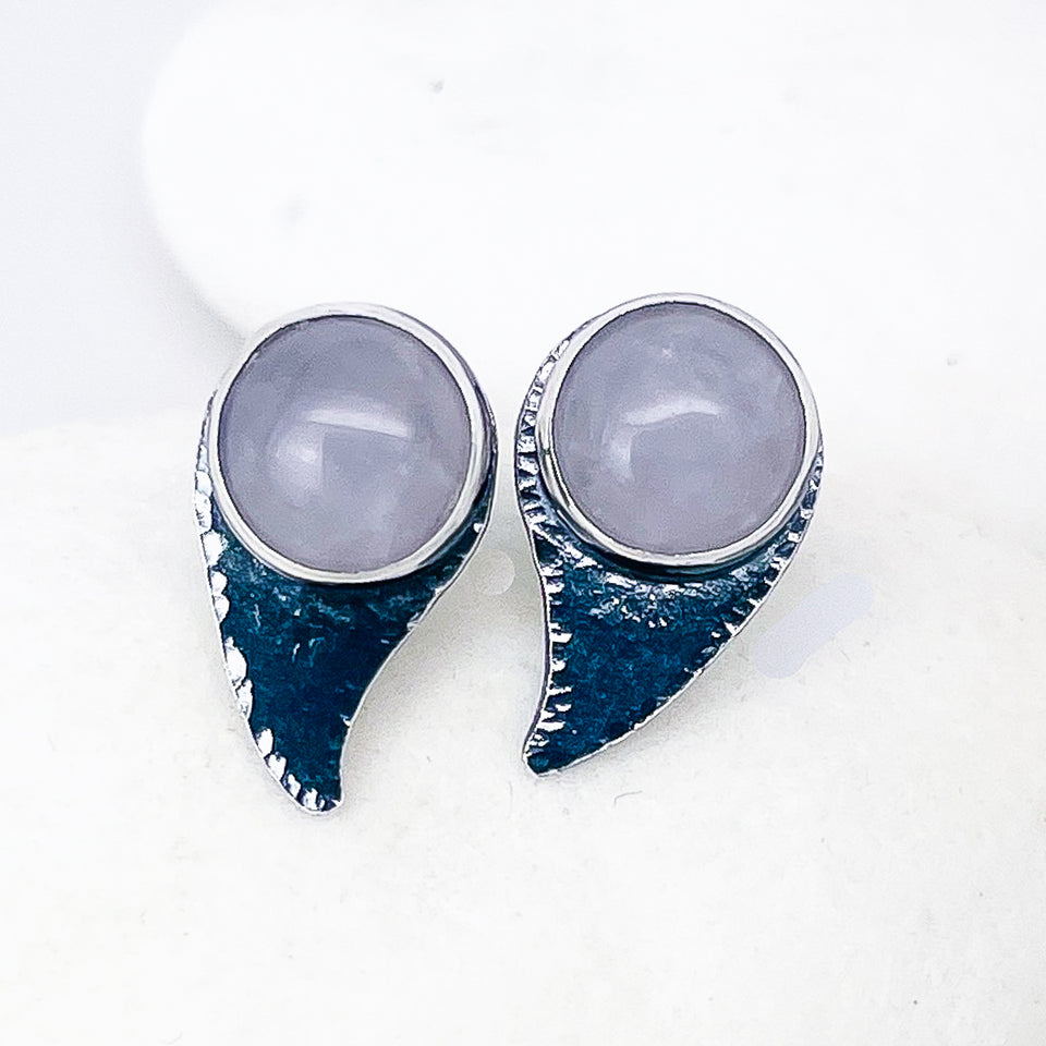 Sterling Silver Rain Drop Post Earrings - Rose Quartz Earrings - DawnsArtisanJewelry.com