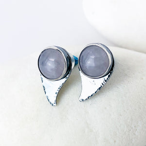 Sterling Silver Rain Drop Post Earrings - Rose Quartz Earrings