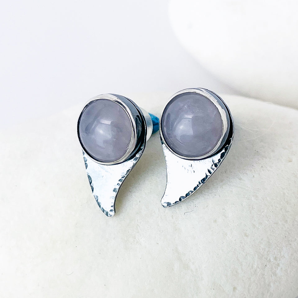 Sterling Silver Rain Drop Post Earrings - Rose Quartz Earrings - DawnsArtisanJewelry.com