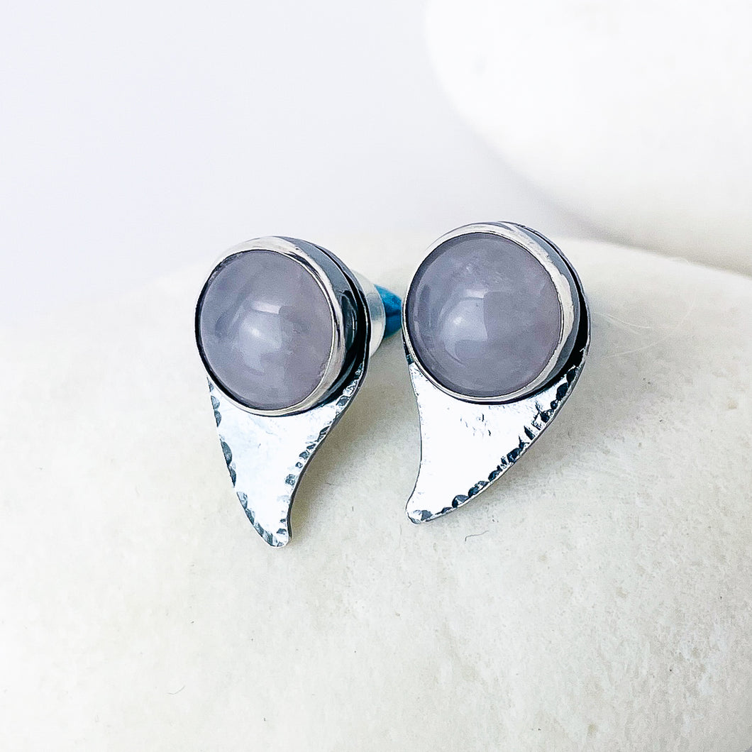 Sterling Silver Rain Drop Post Earrings - Rose Quartz Earrings - DawnsArtisanJewelry.com