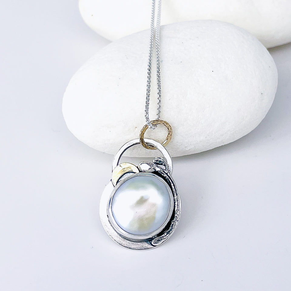 Sterling Silver Pearl Pendant Necklace - Serenity Talisman