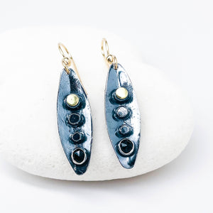 Two Peas In A Pod Earrings | Gunmetal, Spinel, Gold and Sterling