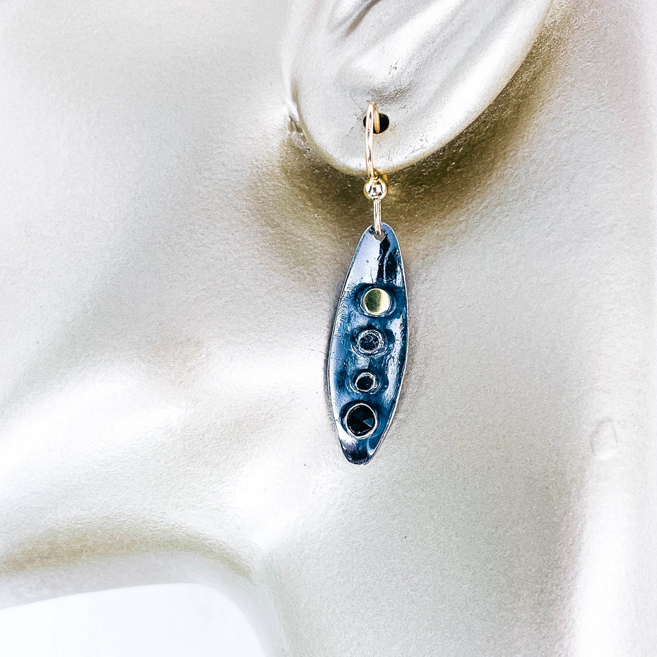 Two Peas In A Pod Earrings | Gunmetal, Spinel, Gold and Sterling