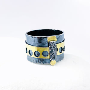 Gunmetal Sterling Silver Holy Gold Ring - Meditation Talisman Size 9