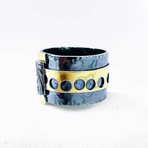 Gunmetal Sterling Silver Holy Gold Ring - Meditation Talisman Size 9