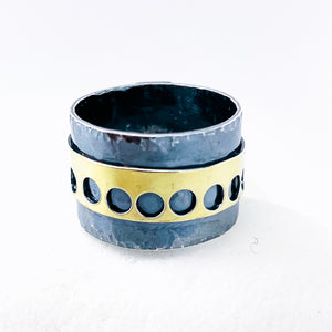 Gunmetal Sterling Silver Holy Gold Ring - Meditation Talisman Size 9