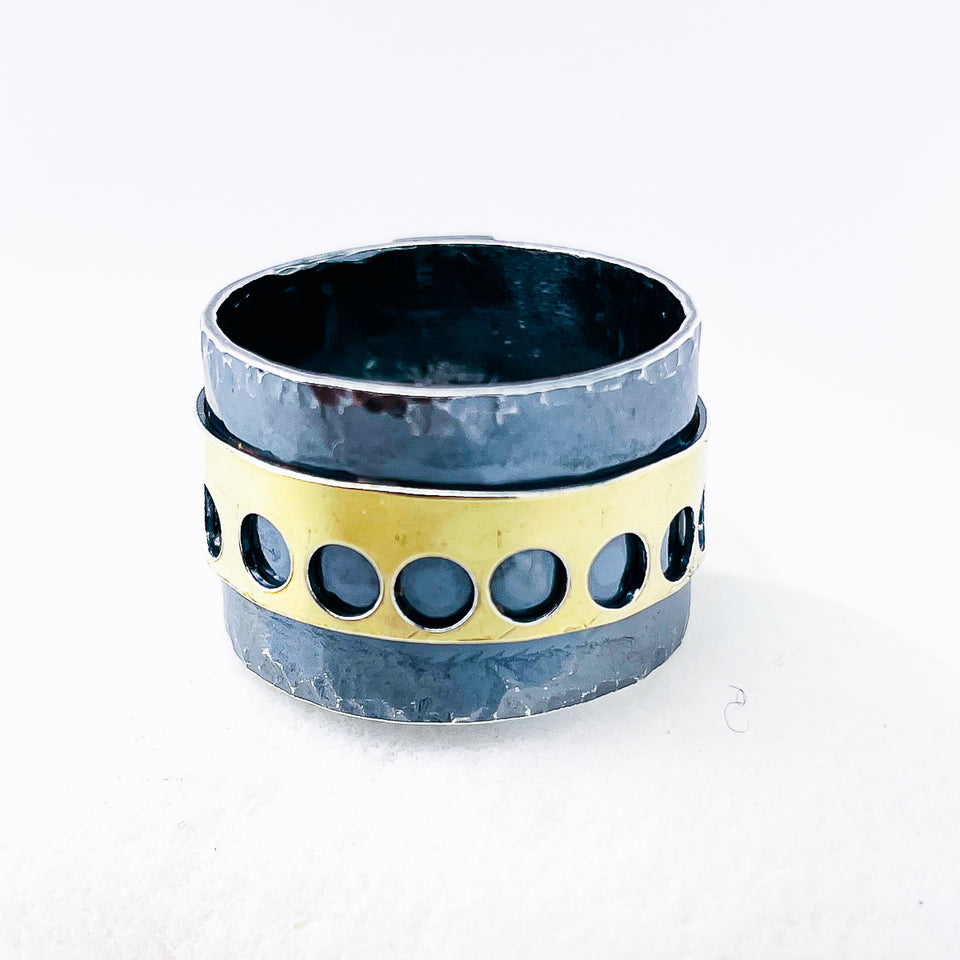 Gunmetal Sterling Silver Holy Gold Ring - Meditation Talisman Size 9