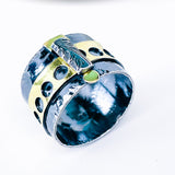 Gunmetal Sterling Silver Holy Gold Ring - Meditation Talisman Size 9