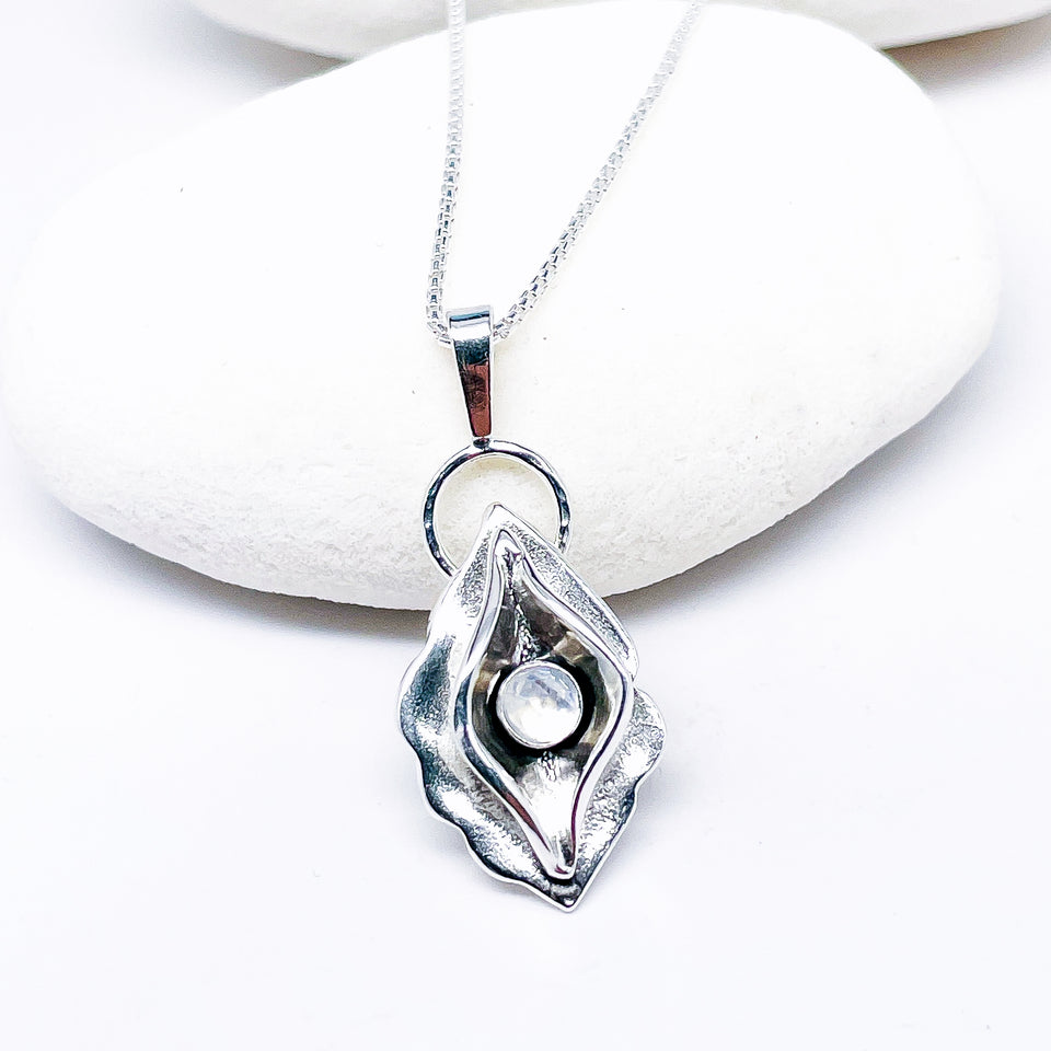 Sterling Silver Necklace - Birth Flower Pendant with Moonstone