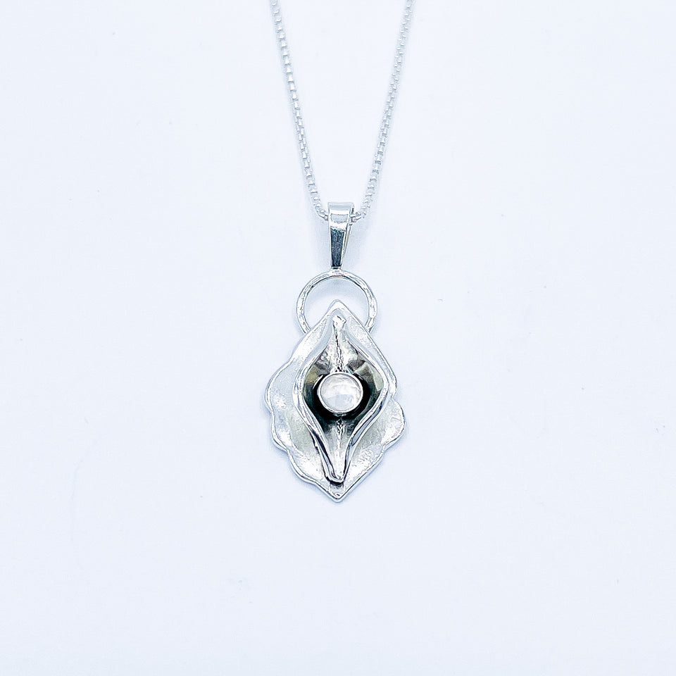 Sterling Silver Necklace - Birth Flower Pendant with Moonstone