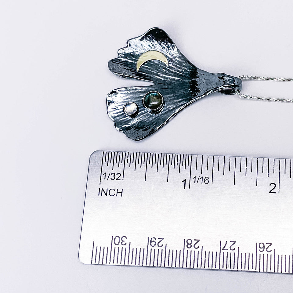 Gunmetal Ginkgo Pendant Necklace - Inner Power Talisman