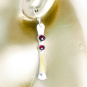 Sterling Silver Totem Earrings - Multi-Stone Wabi Sabi Garnet, Gold