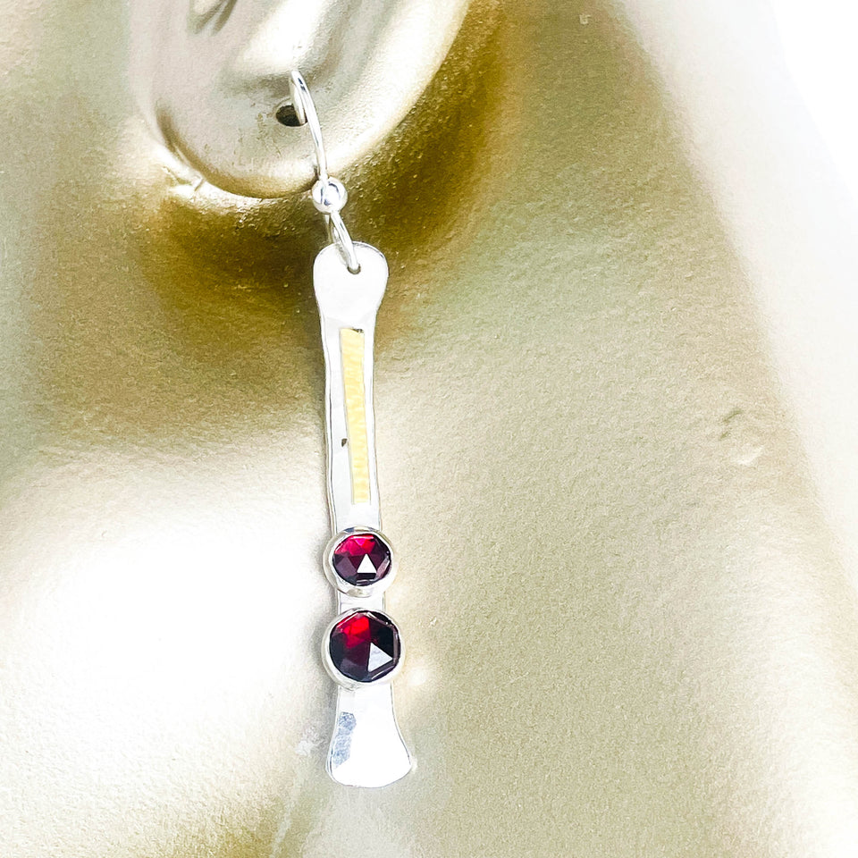 Sterling Silver Totem Earrings - Multi-Stone Wabi Sabi Garnet, Gold