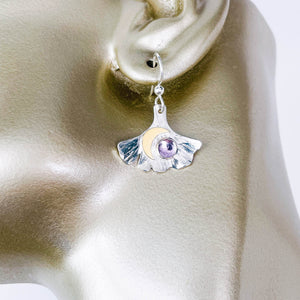 Sterling Silver Amethyst Ginkgo Earrings with Gold