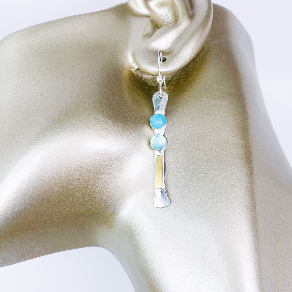 Sterling Silver Totem Talisman Earrings - Chalcedony & Amazonite