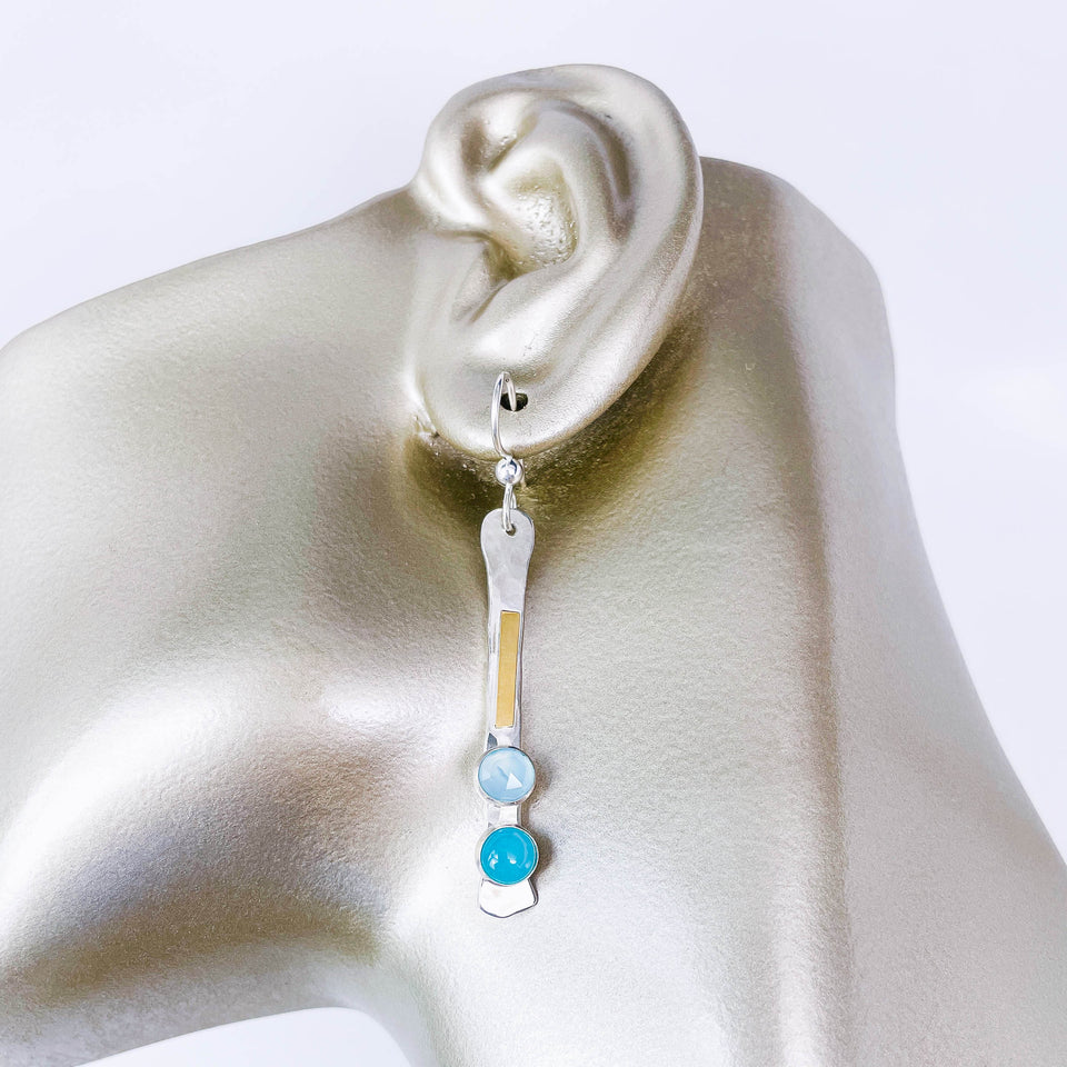 Sterling Silver Totem Talisman Earrings - Chalcedony & Amazonite