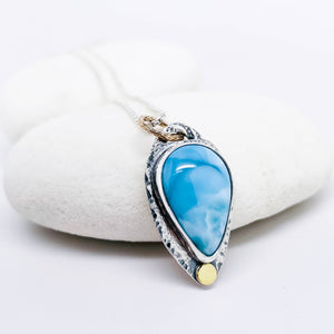 Sterling Silver Larimar Necklace with Gold